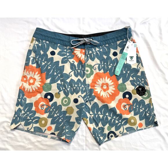 NWT Vissla Zanzabar 33W 17.5" Boardshorts Swm Trunks Blue Orange Floral - Picture 2 of 4